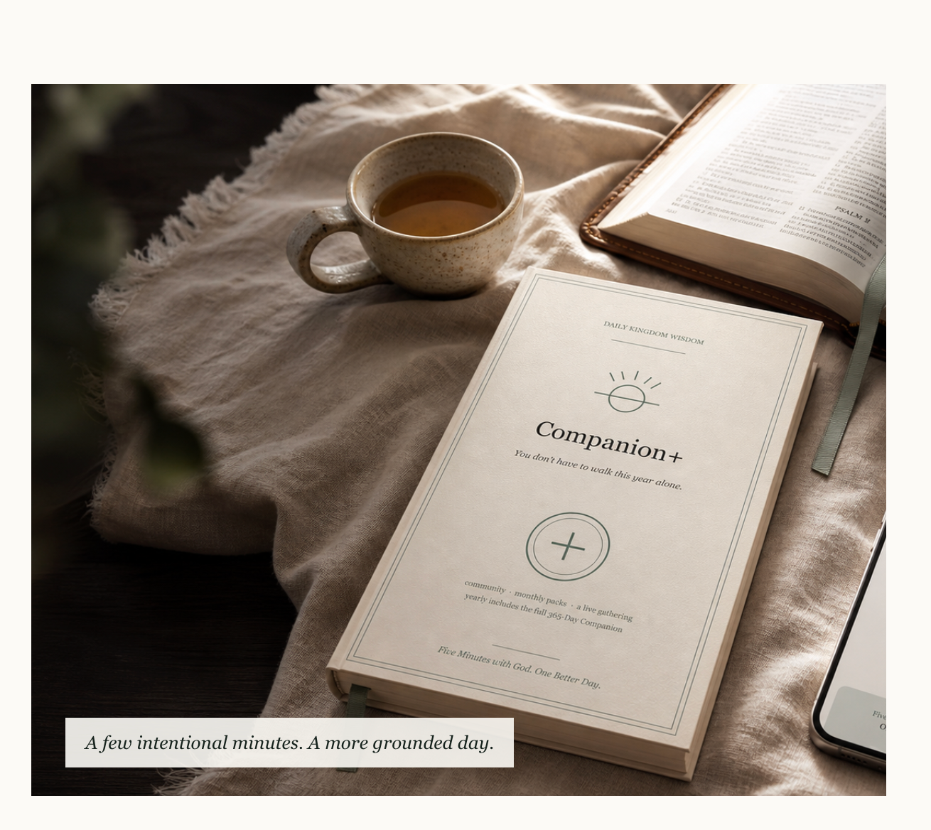 The 4:13 Project book beside a Bible and cup in a calm real-life setting